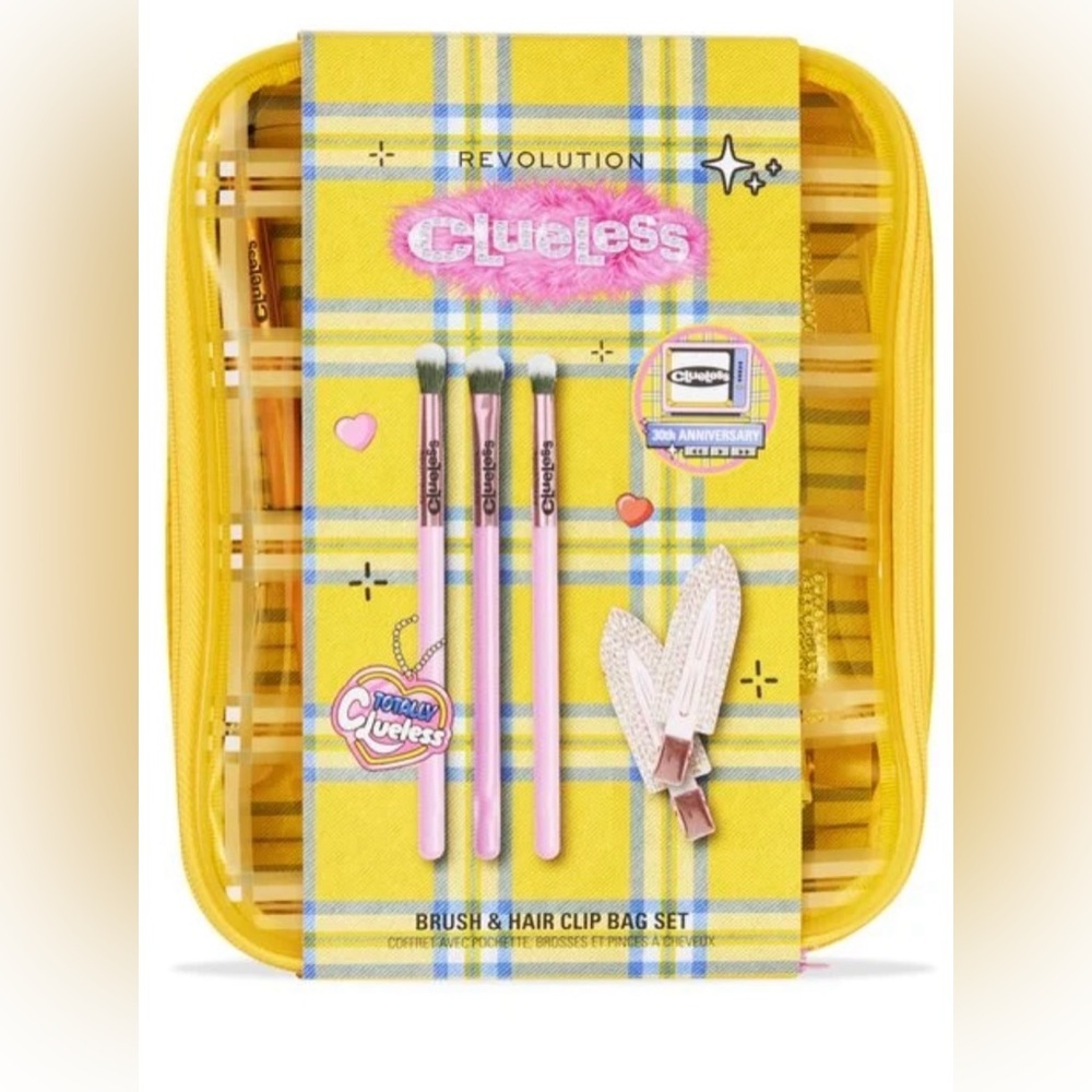 Revolution Clueless Yellow Plaid Brush and Hair Clip Bag Set